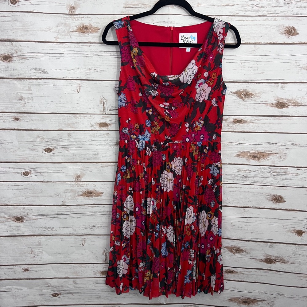 Bea & Dot ModCloth Red Floral Pleated Draped Tank Dress